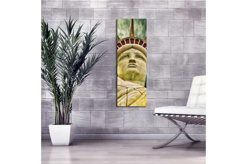 Lerretsbilde med LED-belysning 90x30 cm - Frihetsgudinnen med fokus på ansiktet og kronen - Grønn / Gul / Rød - Interiør - Maleri & posters - Lerretsbilder
