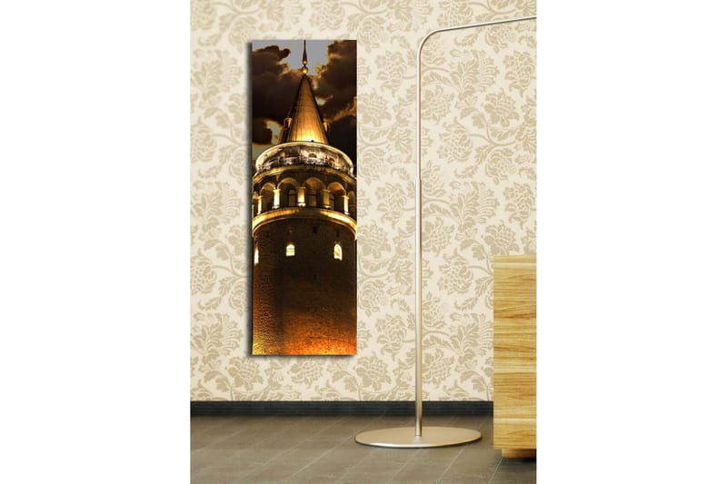 Lerretsbilde med LED-belysning 90x30 cm - Historisk tårn med opplyst spir - Gull / Mørk brun / Svart - Interiør - Maleri & posters - Lerretsbilder