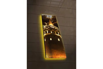 Lerretsbilde med LED-belysning 90x30 cm - Historisk tårn med opplyst spir - Gull / Mørk brun / Svart - Interiør - Maleri & posters - Lerretsbilder