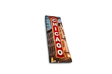 Lerretsbilde med LED-belysning 90x30 cm - Neonlysskilt med teksten Chicago - Rød / Hvit / Brun - Interiør - Maleri & posters - Lerretsbilder