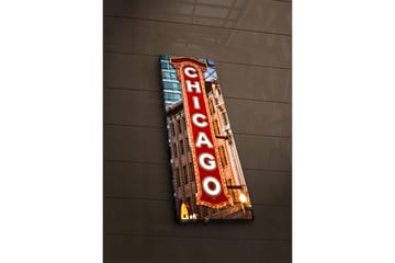 Lerretsbilde med LED-belysning 90x30 cm - Neonlysskilt med teksten Chicago - Rød / Hvit / Brun - Interiør - Maleri & posters - Lerretsbilder