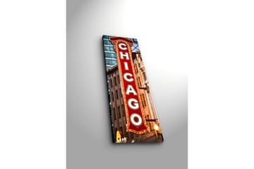 Lerretsbilde med LED-belysning 90x30 cm - Neonlysskilt med teksten Chicago - Rød / Hvit / Brun - Interiør - Maleri & posters - Lerretsbilder