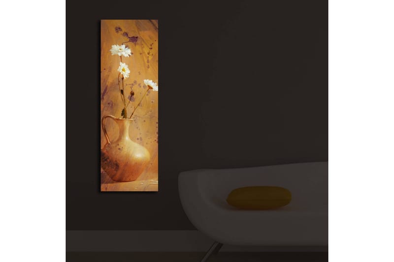 Lerretsbilde med LED-belysning 90x30 cm - Vakker vase med hvite blomster - Gull / Hvit / Oransje - Interiør - Maleri & posters - Lerretsbilder
