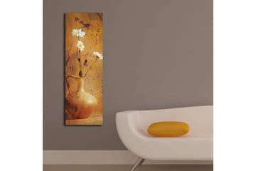 Lerretsbilde med LED-belysning 90x30 cm - Vakker vase med hvite blomster - Gull / Hvit / Oransje - Interiør - Maleri & posters - Lerretsbilder