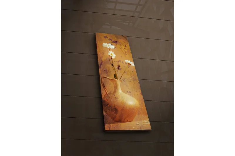 Lerretsbilde med LED-belysning 90x30 cm - Vakker vase med hvite blomster - Gull / Hvit / Oransje - Interiør - Maleri & posters - Lerretsbilder