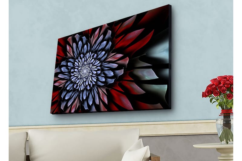 Lerretsbilde med LED-belysning - Abstrakt blomst med dype farger - Mørk blå / Rød / Svart - Interiør - Maleri & posters - Lerretsbilder