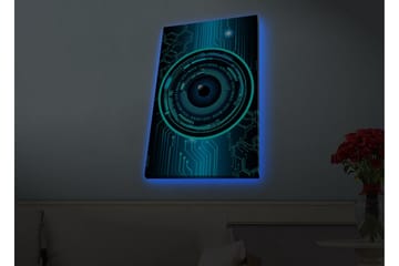 Lerretsbilde med LED-belysning - Abstrakt komposisjon med sirkulære mønstre og teknologiske elementer - Mørk blå / Turkis / Svart - Interiør - Maleri & posters - Lerretsbilder