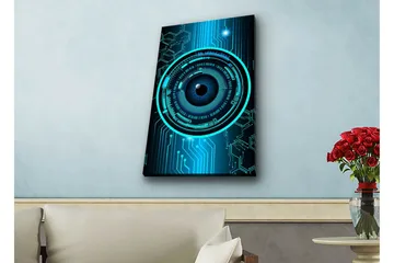 Lerretsbilde med LED-belysning - Abstrakt komposisjon med sirkulære mønstre og teknologiske elementer - Mørk blå / Turkis / Svart - Interiør - Maleri & posters - Lerretsbilder