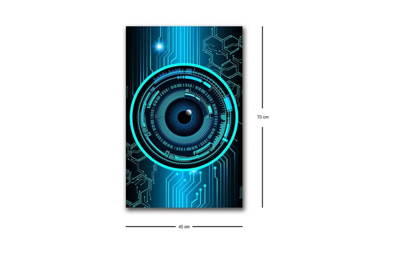 Lerretsbilde med LED-belysning - Abstrakt komposisjon med sirkulære mønstre og teknologiske elementer - Mørk blå / Turkis / Svart - Interiør - Maleri & posters - Lerretsbilder