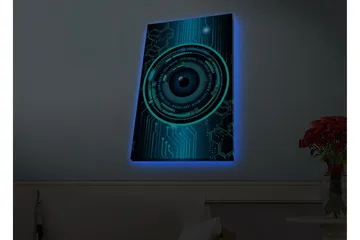 Lerretsbilde med LED-belysning - Abstrakt komposisjon med sirkulære mønstre og teknologiske elementer - Mørk blå / Turkis / Svart - Interiør - Maleri & posters - Lerretsbilder