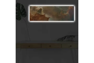 Lerretsbilde med LED-belysning - Abstrakt romlandskap med svevende skyer og stjerner - Kobberbrun / Grønn / Blå - Interiør - Maleri & posters - Lerretsbilder