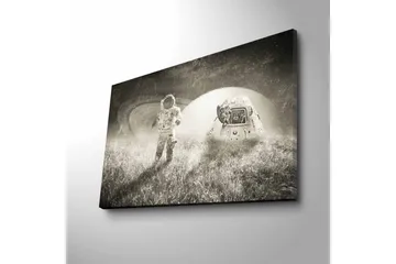 Lerretsbilde med LED-belysning - Astronaut i et futuristisk landskap med et romskip - Svart / Hvit / Grå - Interiør - Maleri & posters - Lerretsbilder