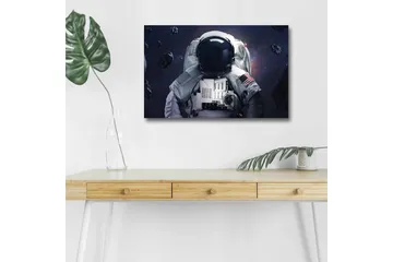 Lerretsbilde med LED-belysning - Astronaut i rommet omgitt av asteroider - Mørk blå / Grå / Svart - Interiør - Maleri & posters - Lerretsbilder
