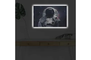 Lerretsbilde med LED-belysning - Astronaut i rommet omgitt av asteroider - Mørk blå / Grå / Svart - Interiør - Maleri & posters - Lerretsbilder
