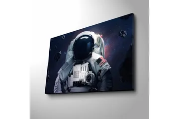 Lerretsbilde med LED-belysning - Astronaut i rommet omgitt av asteroider - Mørk blå / Grå / Svart - Interiør - Maleri & posters - Lerretsbilder