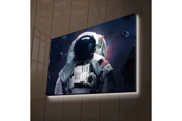 Lerretsbilde med LED-belysning - Astronaut i rommet omgitt av asteroider - Mørk blå / Grå / Svart - Interiør - Maleri & posters - Lerretsbilder