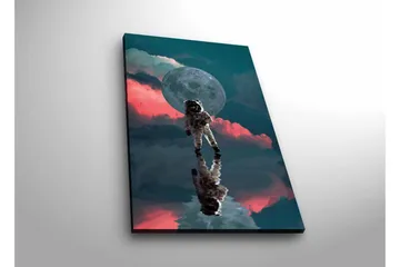 Lerretsbilde med LED-belysning - Astronaut som svever i et drømmeaktig rommiljø med en stor måne i bakgrunnen - Mørk blå / Rosa / Grå - Interiør - Maleri & posters - Lerretsbilder