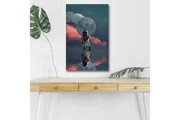 Lerretsbilde med LED-belysning - Astronaut som svever i et drømmeaktig rommiljø med en stor måne i bakgrunnen - Mørk blå / Rosa / Grå - Interiør - Maleri & posters - Lerretsbilder