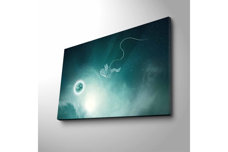 Lerretsbilde med LED-belysning - Astronaut som svever i rommet med en planet i bakgrunnen - Mørk blå / Grønn / Hvit - Interiør - Maleri & posters - Lerretsbilder