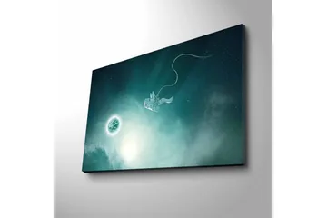 Lerretsbilde med LED-belysning - Astronaut som svever i rommet med en planet i bakgrunnen - Mørk blå / Grønn / Hvit - Interiør - Maleri & posters - Lerretsbilder