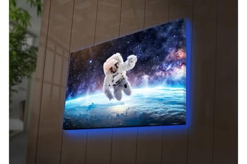 Lerretsbilde med LED-belysning - Astronaut som svever i rommet over jorden - Hvit / Blå / Svart - Interiør - Maleri & posters - Lerretsbilder
