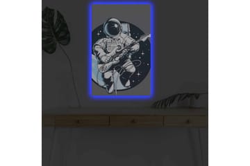 Lerretsbilde med LED-belysning - Astronaut spiller gitar i rommet - Mørk blå / Hvit / Grå - Interiør - Maleri & posters - Lerretsbilder
