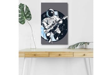 Lerretsbilde med LED-belysning - Astronaut spiller gitar i rommet - Mørk blå / Hvit / Grå - Interiør - Maleri & posters - Lerretsbilder