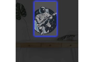 Lerretsbilde med LED-belysning - Astronaut spiller gitar i rommet - Mørk blå / Hvit / Grå - Interiør - Maleri & posters - Lerretsbilder