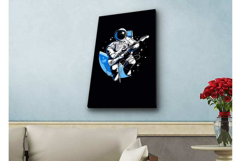 Lerretsbilde med LED-belysning - Astronaut spiller gitar i rommet - Svart / Blå / Hvit - Interiør - Maleri & posters - Lerretsbilder