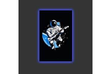 Lerretsbilde med LED-belysning - Astronaut spiller gitar i rommet - Svart / Blå / Hvit - Interiør - Maleri & posters - Lerretsbilder
