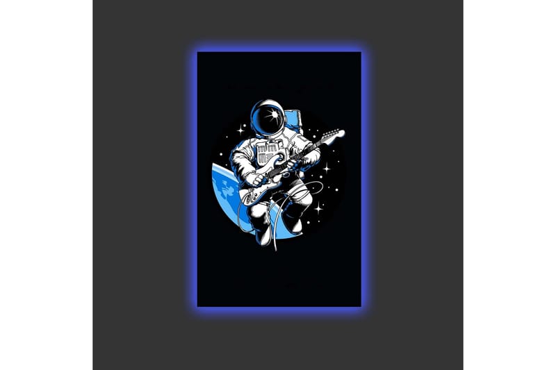 Lerretsbilde med LED-belysning - Astronaut spiller gitar i rommet - Svart / Blå / Hvit - Interiør - Maleri & posters - Lerretsbilder