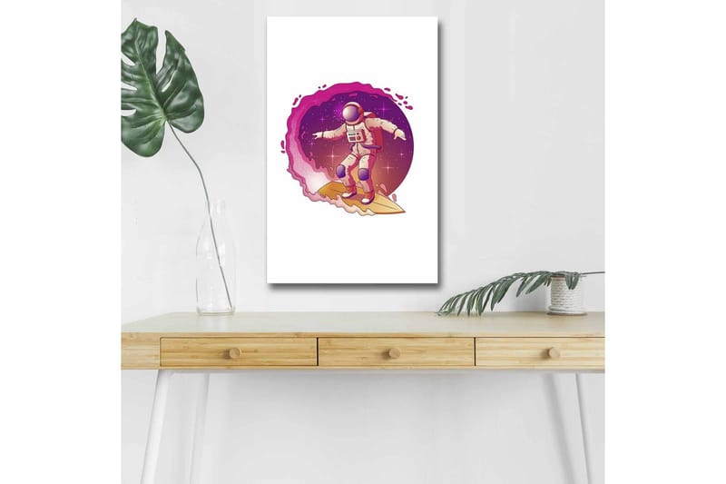 Lerretsbilde med LED-belysning - Astronaut surfer gjennom rommet - Rosa / Lilla / Beige - Interiør - Maleri & posters - Lerretsbilder