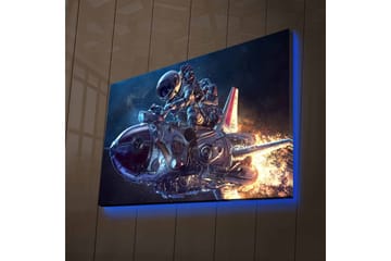 Lerretsbilde med LED-belysning - Astronaut på en futuristisk rakett i rommet - Mørk blå / Sølv / Oransje - Interiør - Maleri & posters - Lerretsbilder