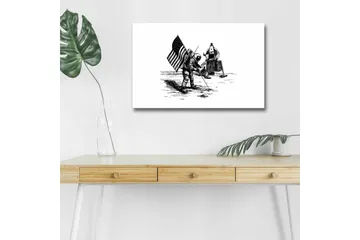 Lerretsbilde med LED-belysning - Astronaut planter et flagg på månens overflate - Svart / Hvit - Interiør - Maleri & posters - Lerretsbilder
