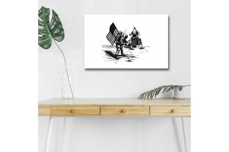 Lerretsbilde med LED-belysning - Astronaut planter et flagg på månens overflate - Svart / Hvit - Interiør - Maleri & posters - Lerretsbilder