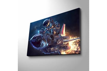 Lerretsbilde med LED-belysning - Astronaut på en futuristisk rakett i rommet - Mørk blå / Sølv / Oransje - Interiør - Maleri & posters - Lerretsbilder