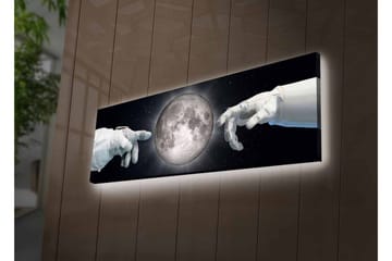 Lerretsbilde med LED-belysning - Astronauthender rekker mot månen - Grå / Svart / Hvit - Interiør - Maleri & posters - Lerretsbilder
