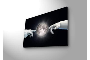Lerretsbilde med LED-belysning - Astronauthender rekker mot månen - Hvit / Svart / Grå - Interiør - Maleri & posters - Lerretsbilder
