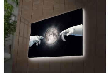 Lerretsbilde med LED-belysning - Astronauthender rekker mot månen - Hvit / Svart / Grå - Interiør - Maleri & posters - Lerretsbilder