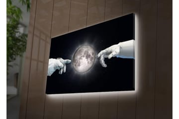 Lerretsbilde med LED-belysning - Astronauthender rekker mot månen - Hvit / Svart / Grå - Interiør - Maleri & posters - Lerretsbilder