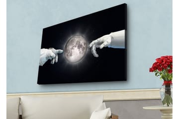 Lerretsbilde med LED-belysning - Astronauthender rekker mot månen - Svart / Hvit / Grå - Interiør - Maleri & posters - Lerretsbilder