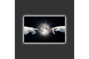 Lerretsbilde med LED-belysning - Astronauthender rekker mot månen - Svart / Hvit / Grå - Interiør - Maleri & posters - Lerretsbilder
