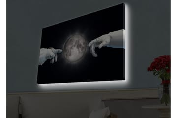 Lerretsbilde med LED-belysning - Astronauthender rekker mot månen - Svart / Hvit / Grå - Interiør - Maleri & posters - Lerretsbilder