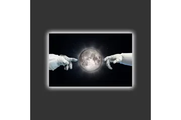 Lerretsbilde med LED-belysning - Astronauthender rekker mot månen - Svart / Hvit / Grå - Interiør - Maleri & posters - Lerretsbilder