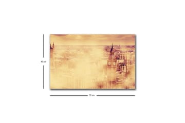 Lerretsbilde med LED-belysning - Atmosfærisk utsikt over en by med kjente bygninger i tåke - Beige / Gull / Mørk brun - Interiør - Maleri & posters - Lerretsbilder