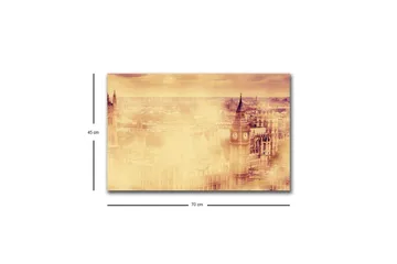 Lerretsbilde med LED-belysning - Atmosfærisk utsikt over en by med kjente bygninger i tåke - Beige / Gull / Mørk brun - Interiør - Maleri & posters - Lerretsbilder