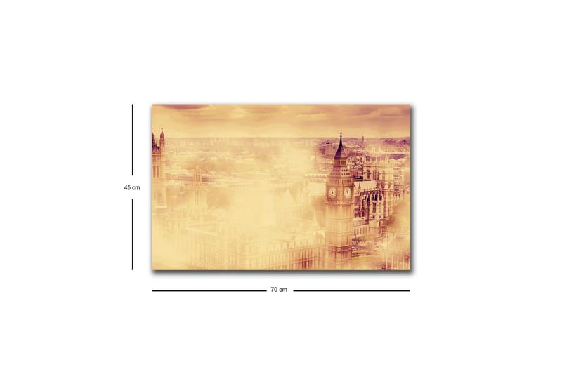 Lerretsbilde med LED-belysning - Atmosfærisk utsikt over en by med kjente bygninger i tåke - Beige / Gull / Mørk brun - Interiør - Maleri & posters - Lerretsbilder