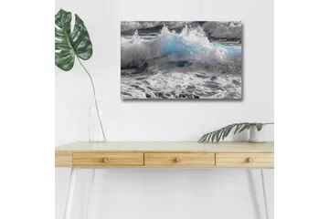 Lerretsbilde med LED-belysning - Bølger som slår i dramatiske nyanser av blått og hvitt - Blå / Hvit / Grå - Interiør - Maleri & posters - Lerretsbilder