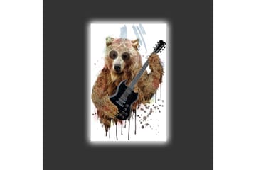 Lerretsbilde med LED-belysning - Bjørn som spiller elektrisk gitar med solbriller - Brun / Svart / Beige - Interiør - Maleri & posters - Lerretsbilder