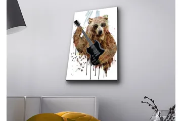Lerretsbilde med LED-belysning - Bjørn som spiller elektrisk gitar med solbriller - Brun / Svart / Beige - Interiør - Maleri & posters - Lerretsbilder